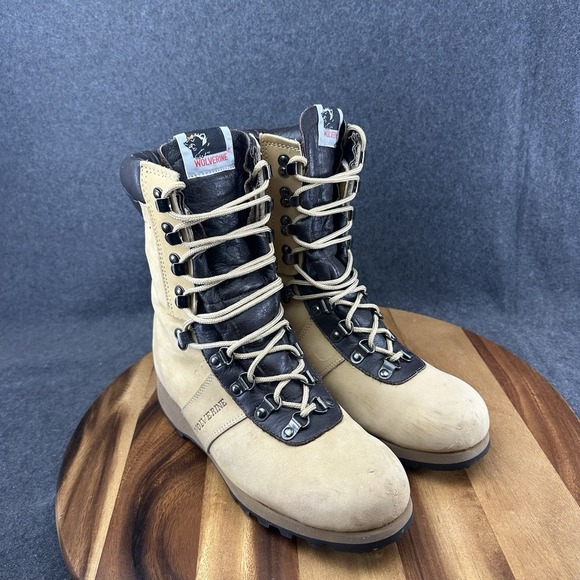 Vtg WOLVERINE 3726 Tan Leather Nobuck Lace Up Mountaineering Hiking Boots 8M USA main image 14